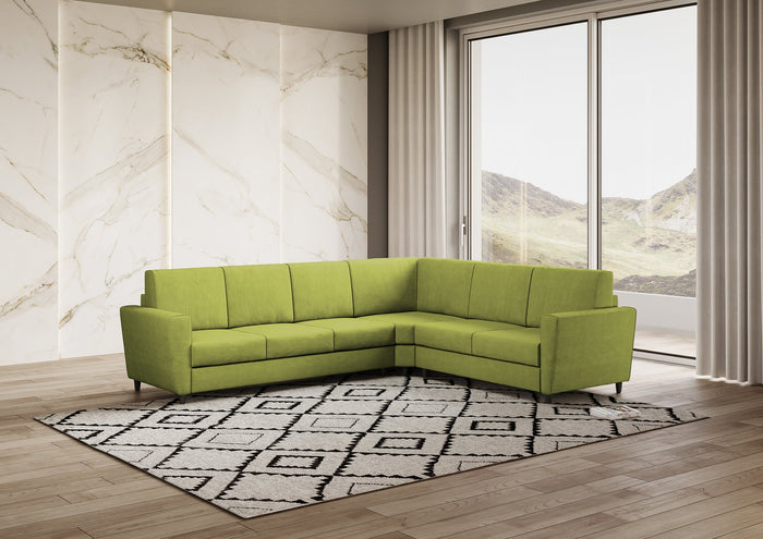 Divano Angolare 6 Posti 288x248x85 cm Yasel in Tessuto Verde