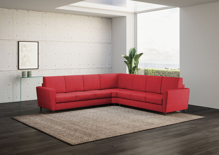 Divano Angolare 7 Posti 288x288x85 cm Yasel in Tessuto Rosso