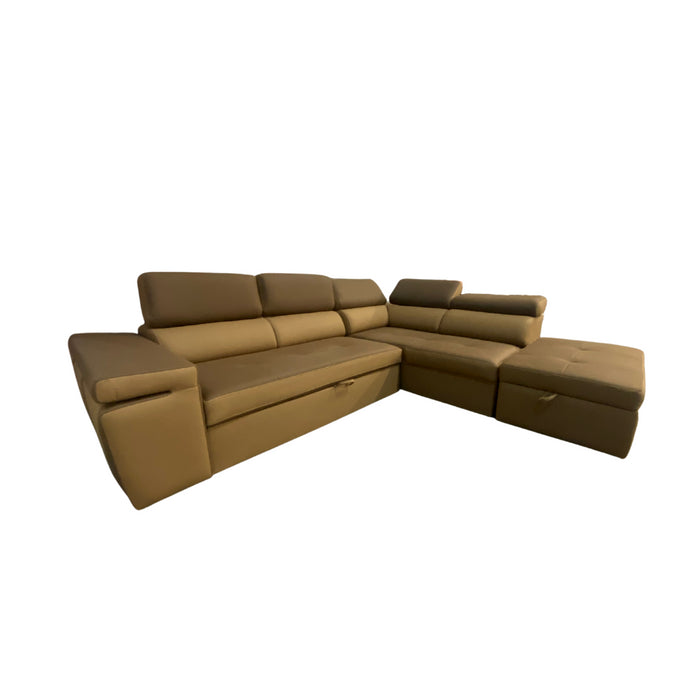 Divano angolare con pouff contenitore Gisella Mozart destro 285x238 beige e marrone