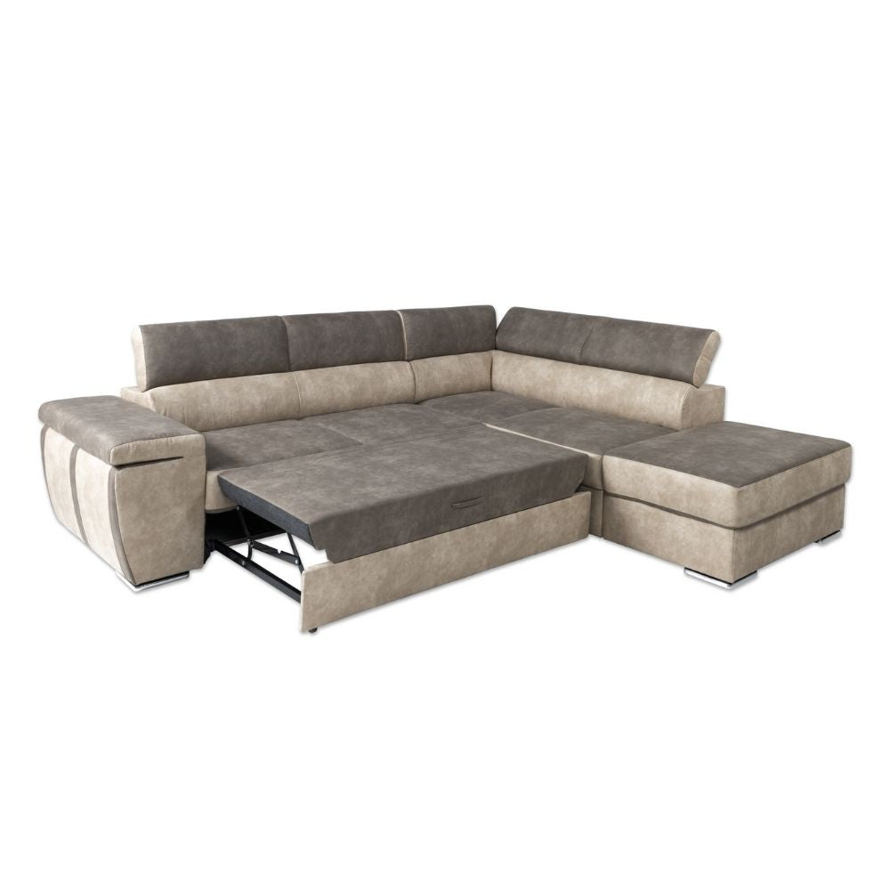 Divano angolare con pouff contenitore Gisella Mozart destro 285x238 beige e marrone