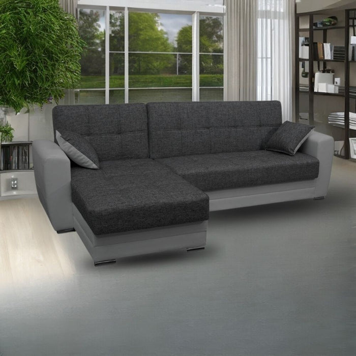 Divano letto Dynamic con penisola e contenitore colore grigio chiaro e grigio scuro