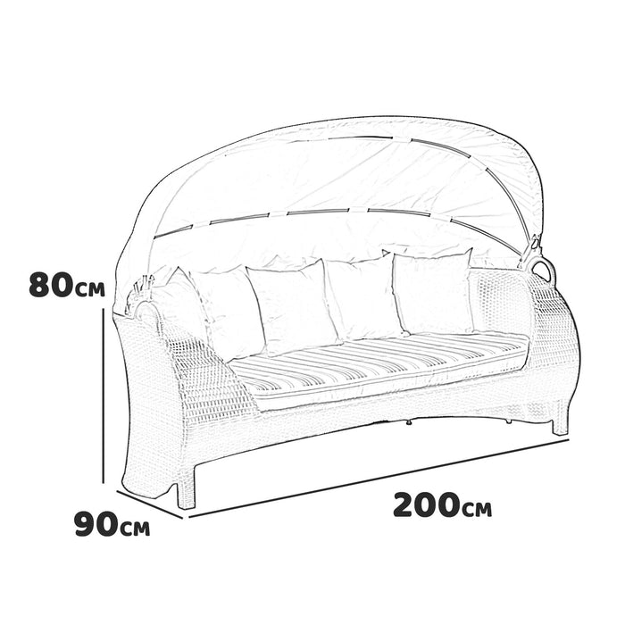 Pascià - Divano prendisole da giardino in alluminio e polyrattan con tettuccio parasole. Divano da giardino 3 posti completo di cuscini.