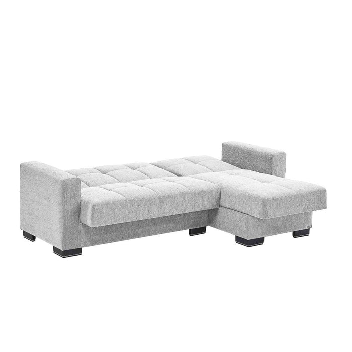 Divano penisola reversibile funzione letto e doppio contenitore tessuto grigio chiaro Fermina Lounge 240x138x99H