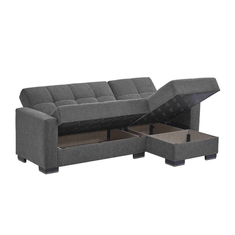 Divano penisola reversibile funzione letto e doppio contenitore tessuto grigio Fermina Lounge 240x138x99H