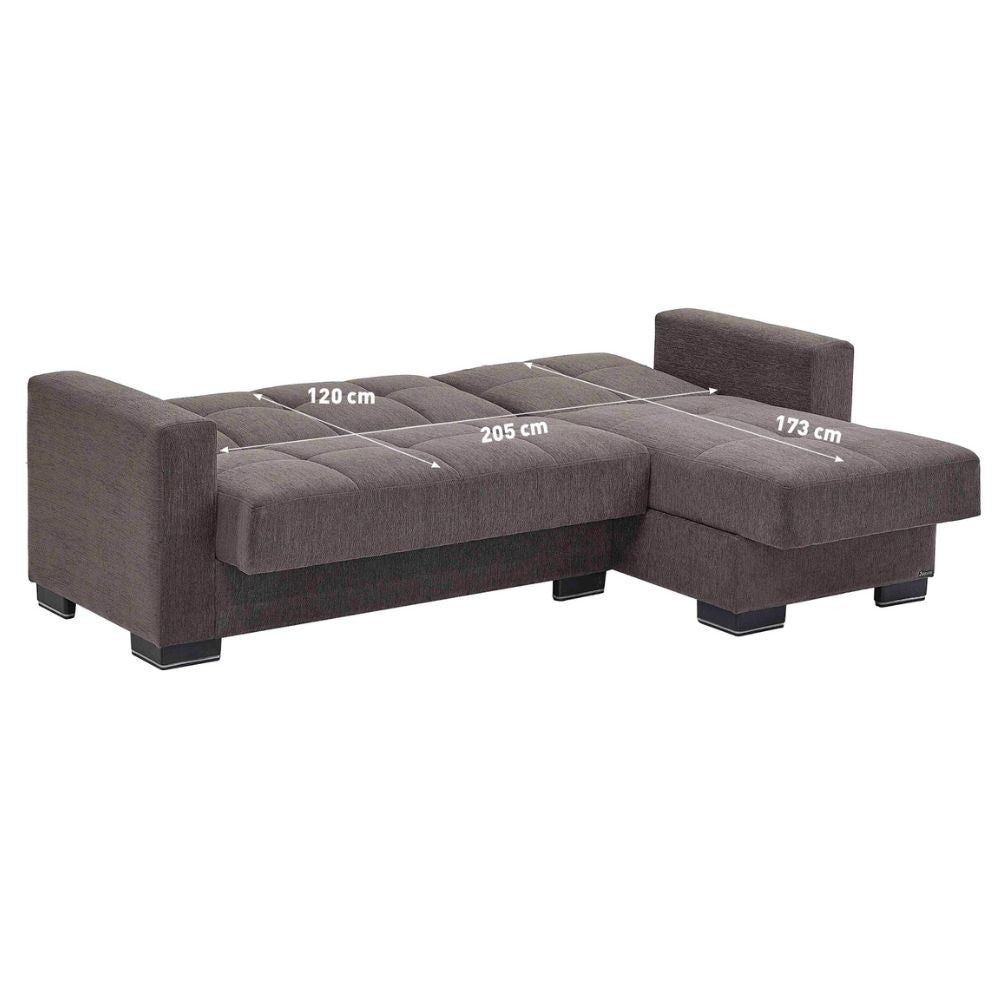 Divano penisola reversibile funzione letto e doppio contenitore tessuto grigio Fermina Lounge 240x138x99H