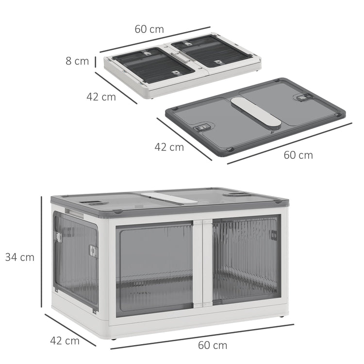 Contenitore  con Coperchio Impilabile e Pieghevole da 69L 5 Aperture e Ruote in Plastica Bianco