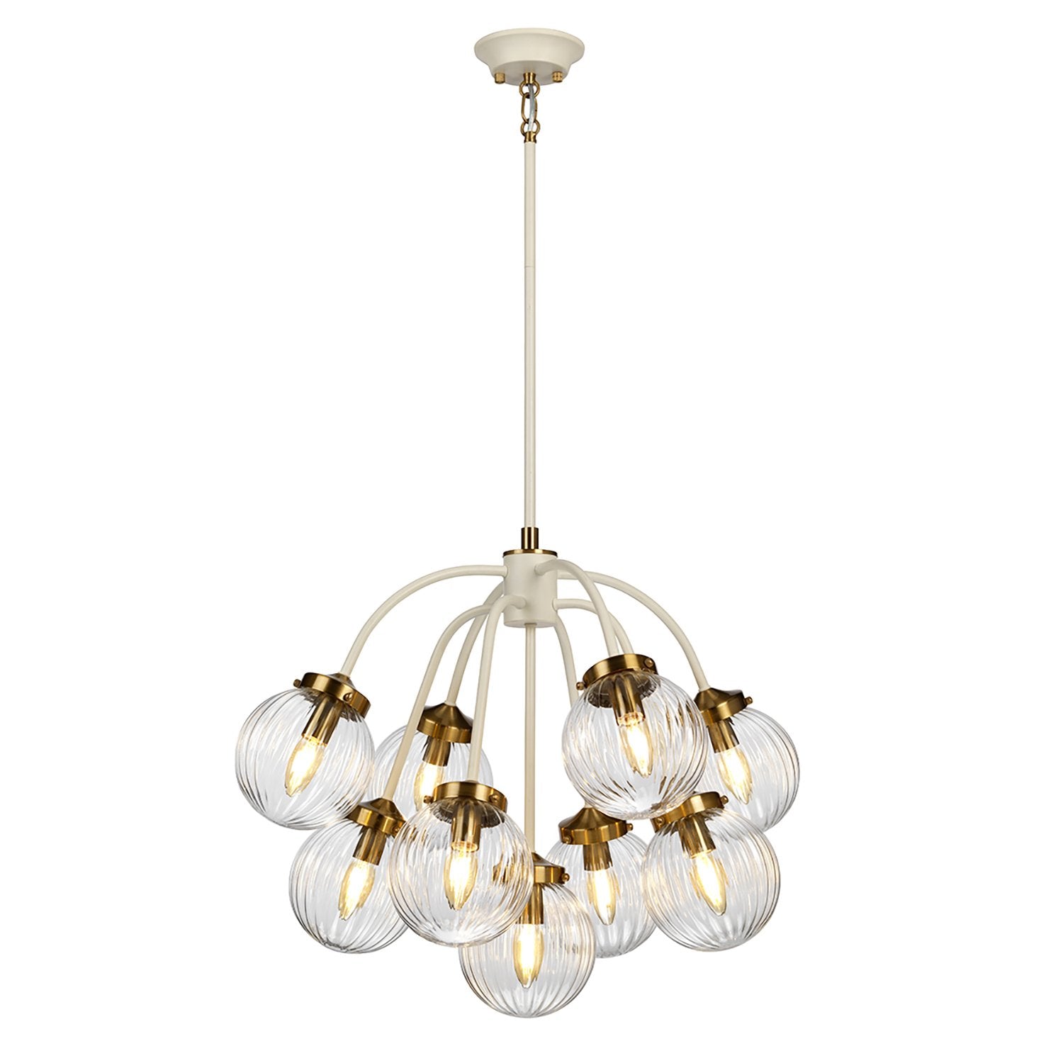 Lampadario Contemporaneo Cosmos Acciaio Crema Vetro Ottone 9 Luci E14