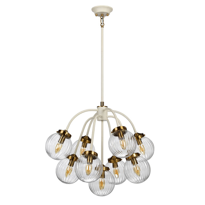 Lampadario Contemporaneo Cosmos Acciaio Crema Vetro Ottone 9 Luci E14