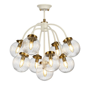 Lampadario Contemporaneo Cosmos Acciaio Crema Vetro Ottone 9 Luci E14