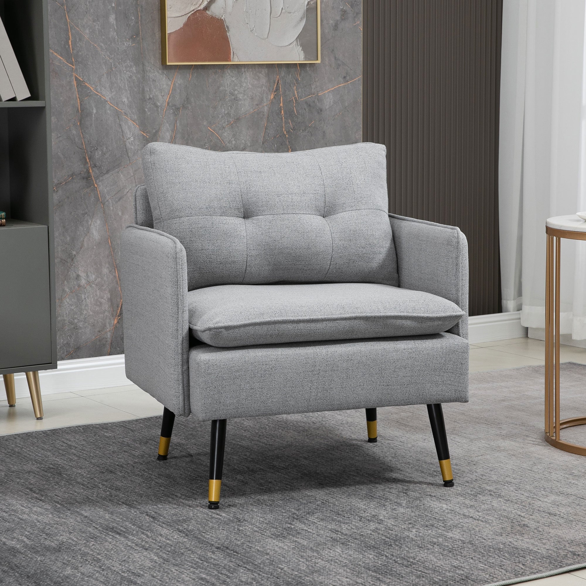 Poltrona Moderna in Tessuto con Seduta Imbottita 76x68x80 cm Gambe in Acciaio Grigio