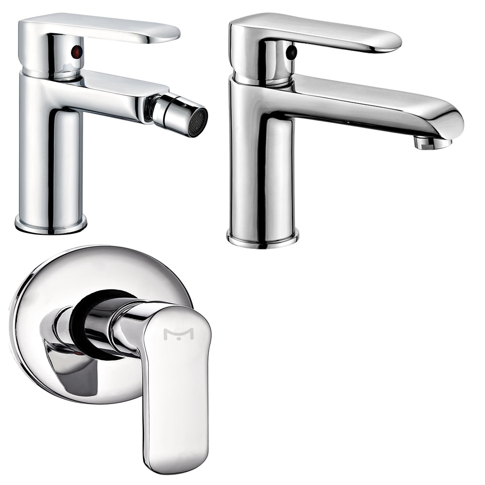 Miscelatore rubinetto bidet cromato+ miscelatore rubinetto lavabo cromato + miscelatore doccia ad incasso da parete