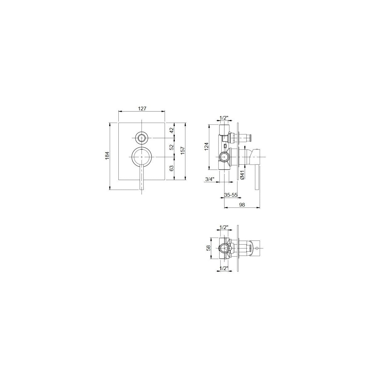 Doccia incasso con deviatore e piastra minimalista quadra cromato jackie