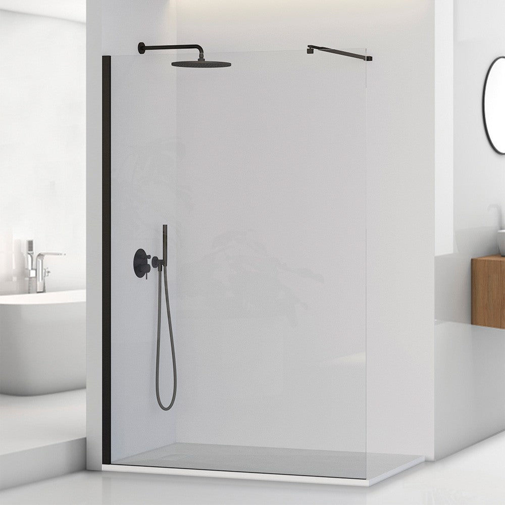 Doccia Walk-In 120 cm nero opaco con vetro trasparente H 200 cm Tay