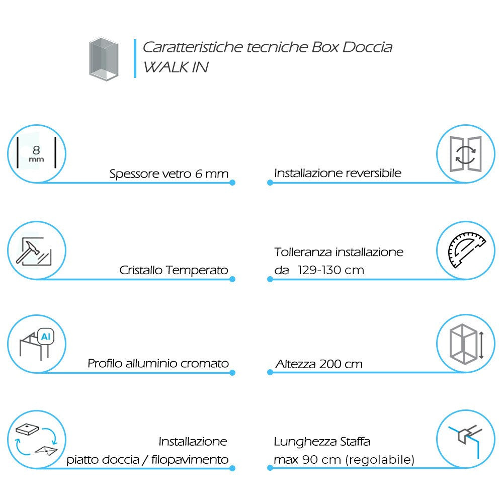 Doccia Walk-In 130 cm cristallo trasparente 6 mm H 200 cm Klug