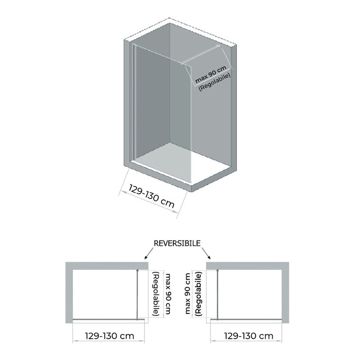 Doccia Walk-In 130 cm cristallo trasparente 6 mm H 200 cm Klug