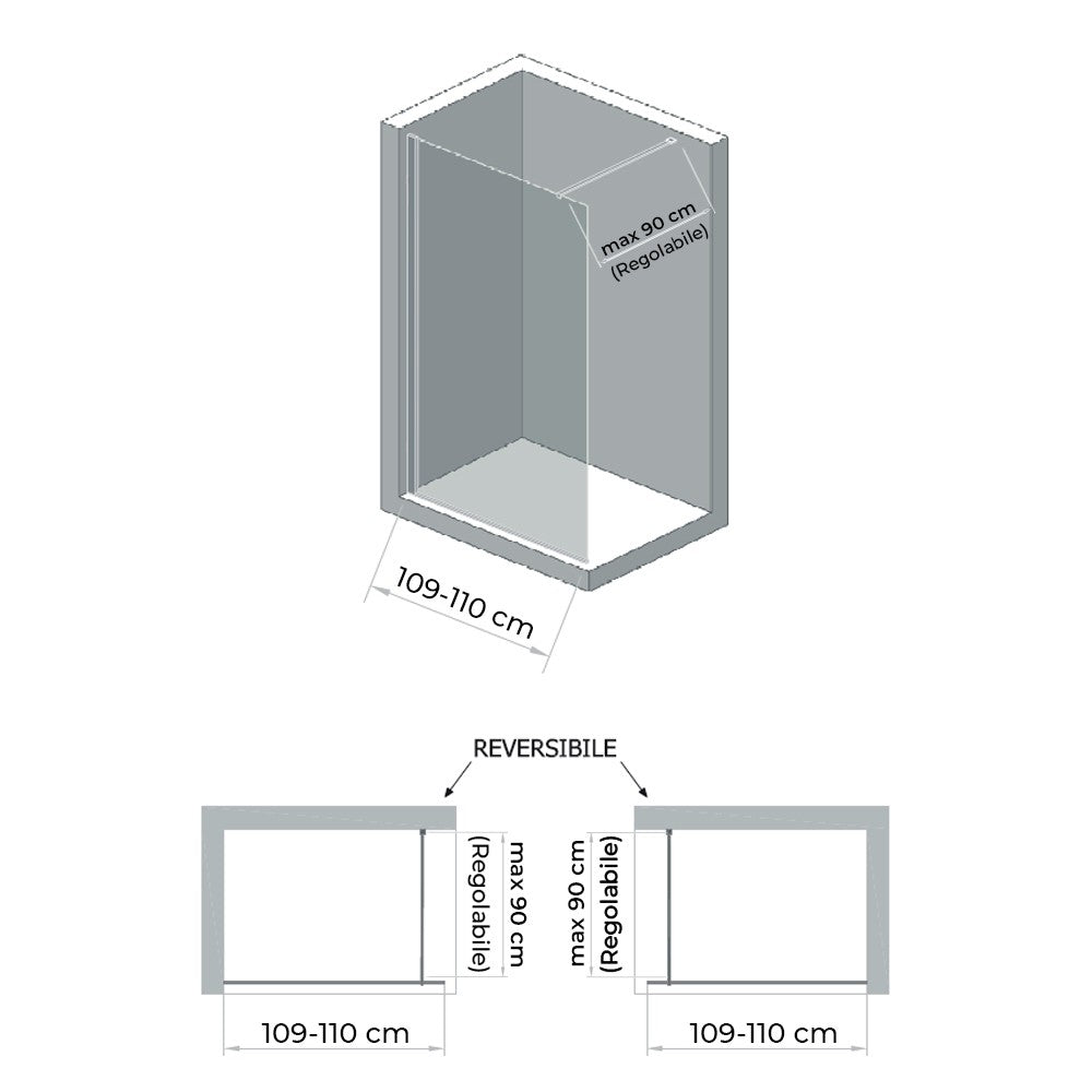 Doccia Walk-In 110 cm cristallo trasparente 6 mm H 200 cm Klug