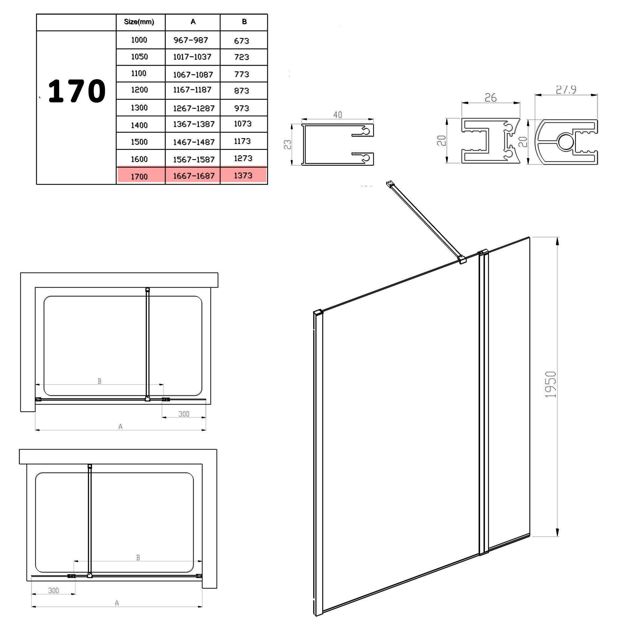 Parete Doccia Walk-In 150 cm con Aletta Richiudibile in Cristallo trasparente 8mm H195 Bonussi Sveva