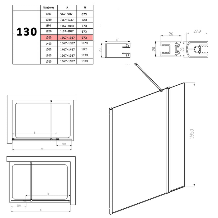 Parete Doccia Walk-In 150 cm con Aletta Richiudibile in Cristallo trasparente 8mm H195 Bonussi Sveva