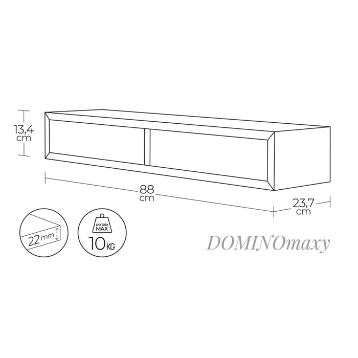 Mensola da Muro con 2 Cassetti Modello DOMINO MAXI, Comodino Sospeso, Mensola da Parete, 88.2x13.4 p23.7 cm. Finitura BIANCO - MADE IN ITALY