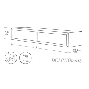 Mensola da Muro con 2 Cassetti Modello DOMINO MAXI, Comodino Sospeso, Mensola da Parete, 88.2x13.4 p23.7 cm. Finitura ROV. IMPERIALE - MADE IN ITALY