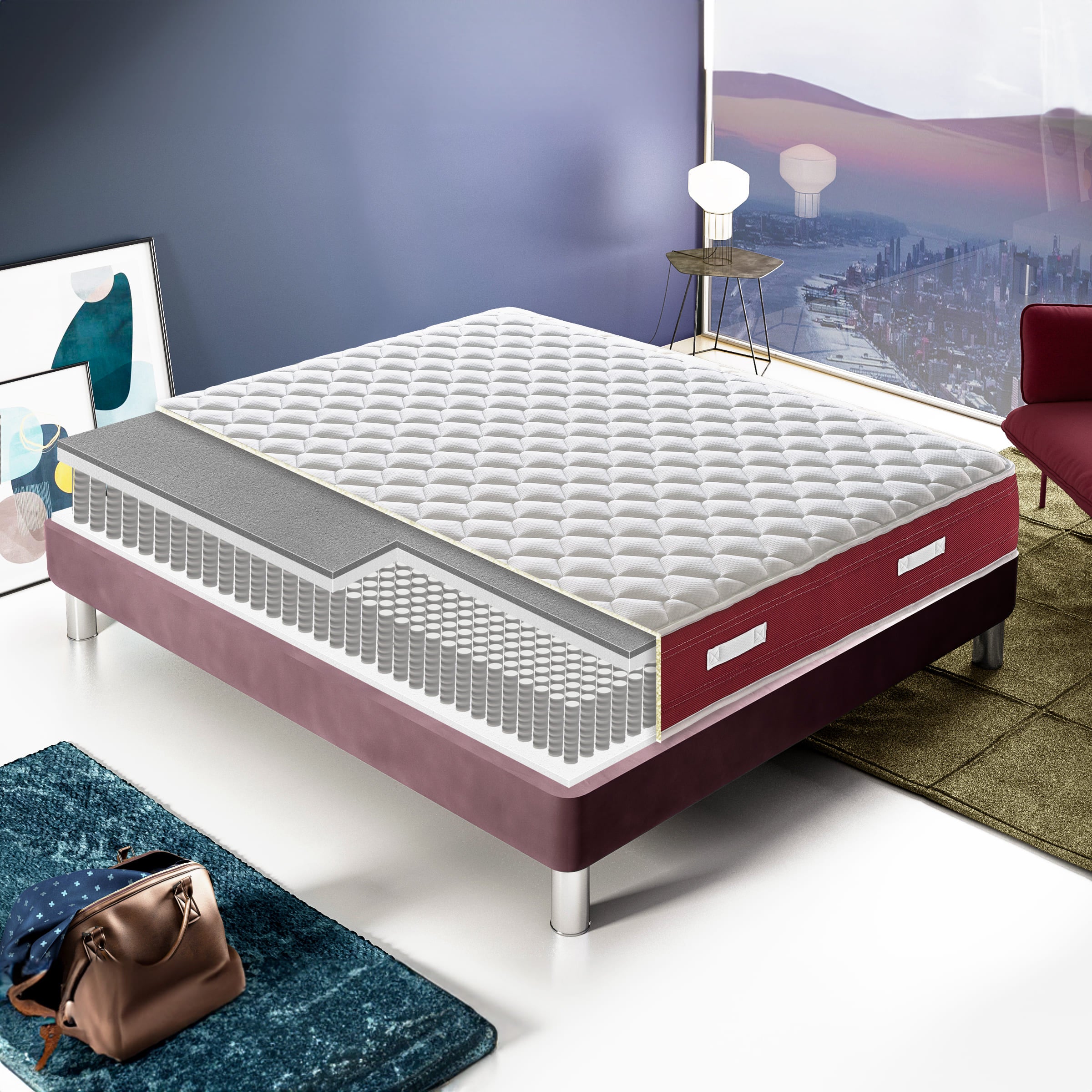 Materasso Piazza e Mezza 140x200 a Molle insacchettate e memory foam  9 zone differenziate   