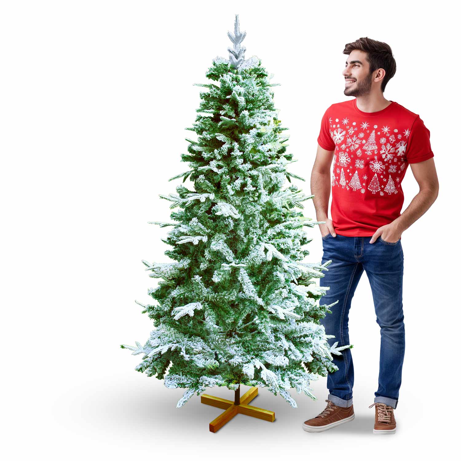 Donder - Albero di Natale innevato effetto realistico in PE e PVC ø88x180H, 462 rami