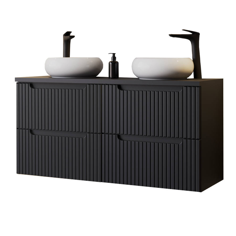 Mobile Sottolavabo Doppio NEWPORT con 2 Lavabi in Ceramica 120 x 72 x 40 cm - Nero [en.casa]