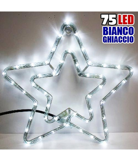 Doppia Stella Natalizia Luminosa 75 Led Colore Bianco 55x55 Cm Per Uso Esterno         