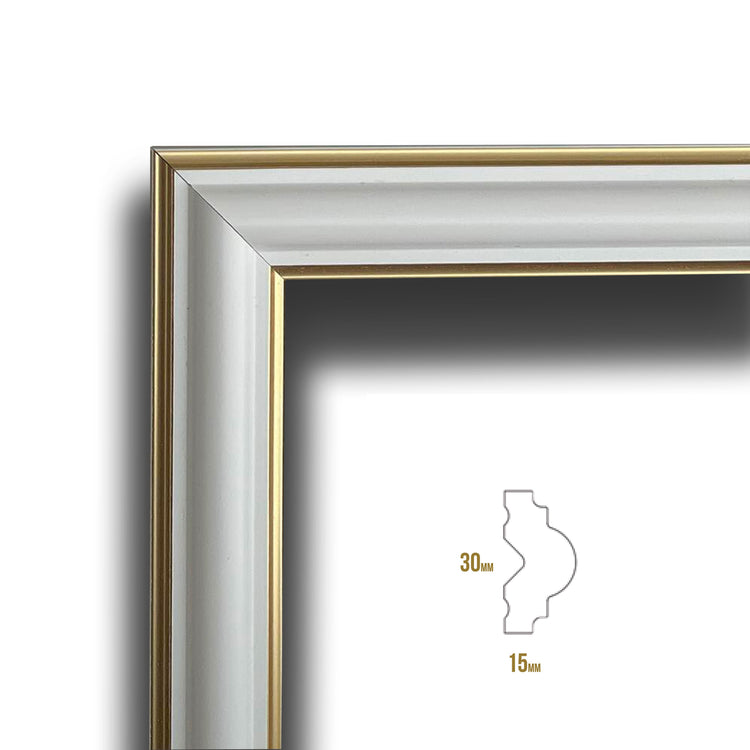 Cornice Bugna Preassemblata per Boiserie in polimeri linea GOLD (doppio filo oro) bianco Avorio 9010 varie dimensioni - 50X100cm