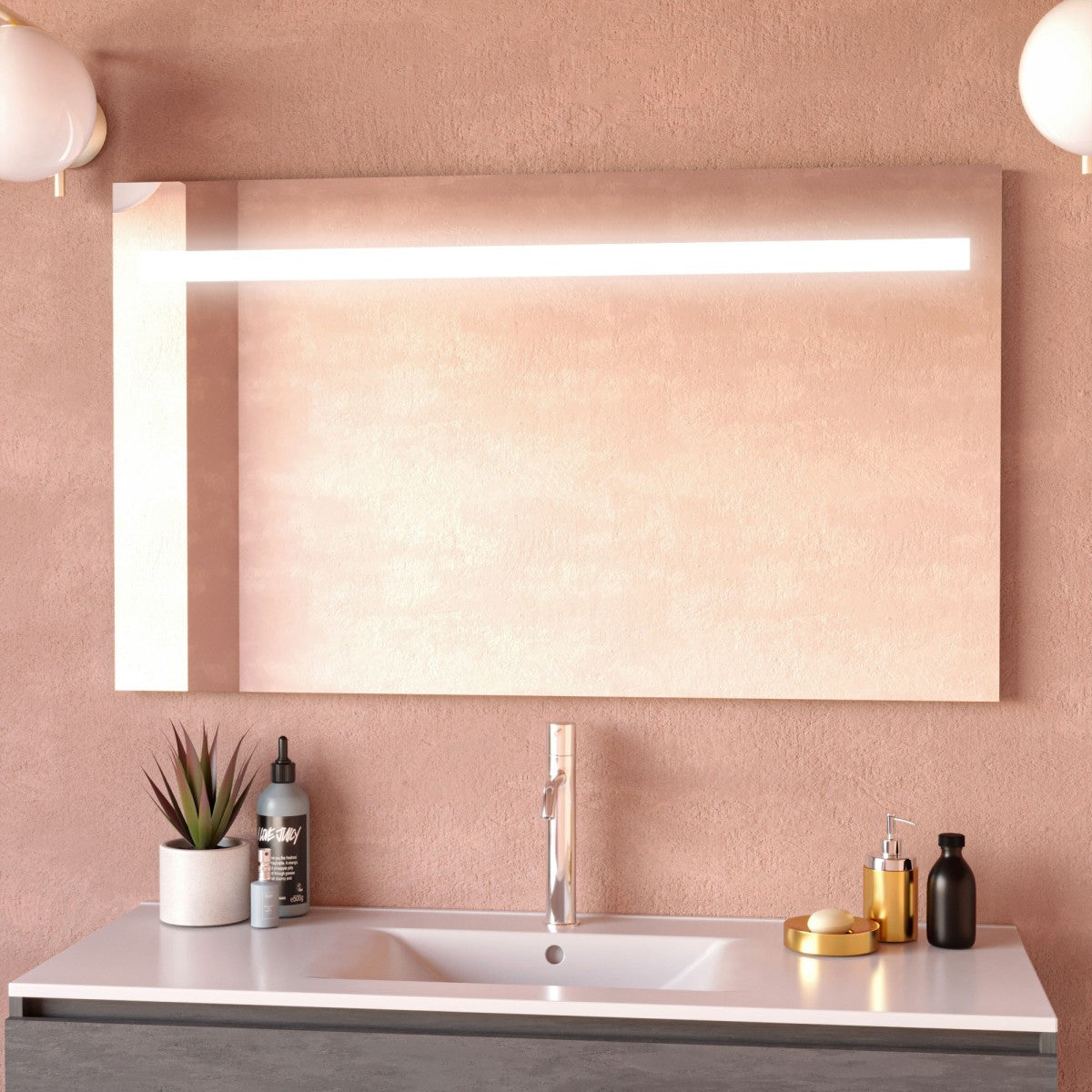 Specchio da bagno retroilluminato strip led geigor, misura 90x60