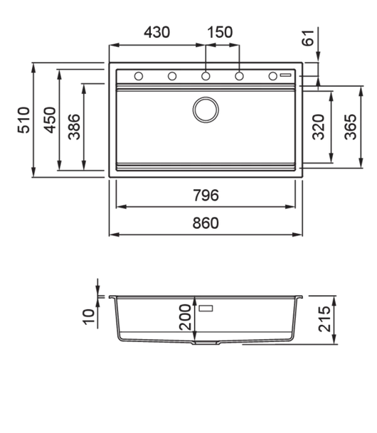 Lavello BEST 360    86X51    1 vasca BIANCO 68