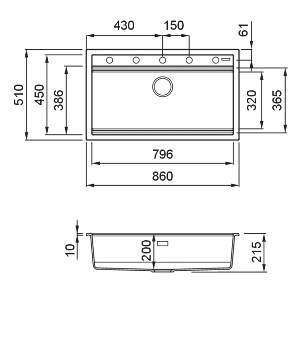 Lavello BEST 360    86X51    1 vasca BIANCO 68