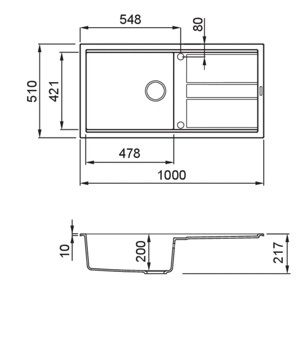 Lavello BEST 480 100X51 BLACK 86