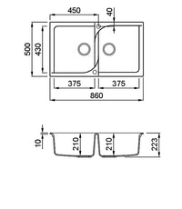 Lavello EGO 450 86X50 2 vasche NERO 40
