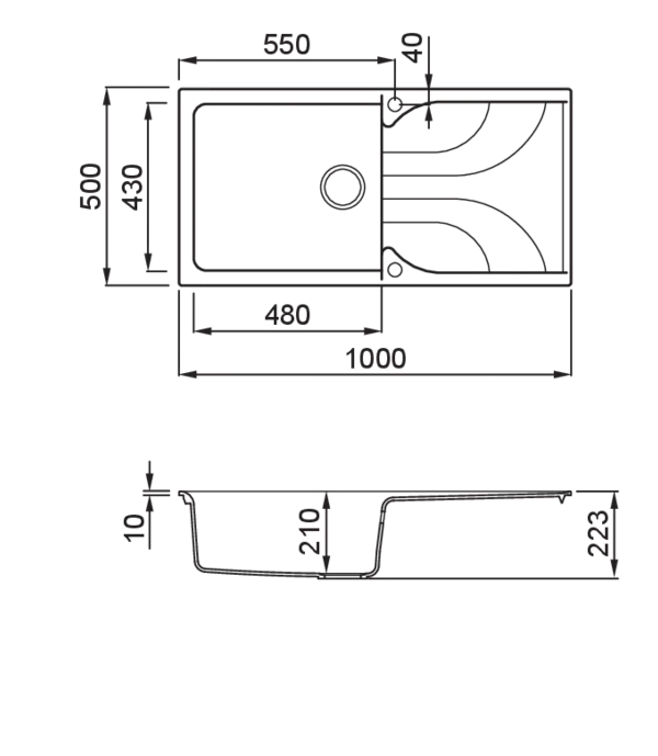 Lavello EGO 480 100X50 1 vasca + gocciolatoio ANTRACITE 59