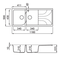 Lavello EGO 500 116X50 2 vasche + gocciolatoio ALUMINIUM 79