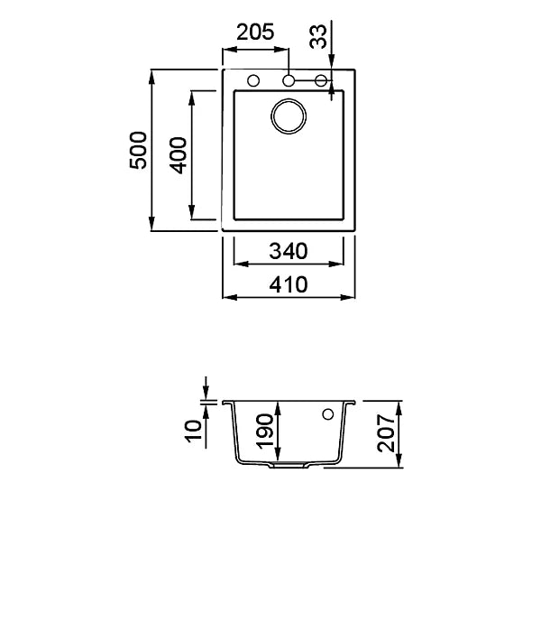 Lavello QUADRA 100 41x50 1 vasca ANTRACITE 59