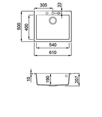 Lavello QUADRA 110 61x50 1 vasca ANTRACITE 59