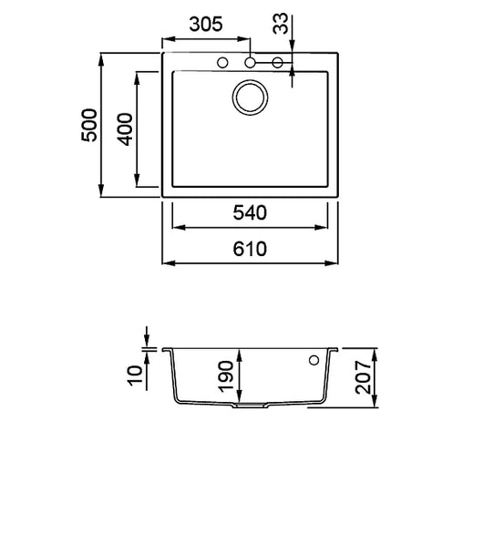 Lavello QUADRA 110 61x50 1 vasca ANTRACITE 59