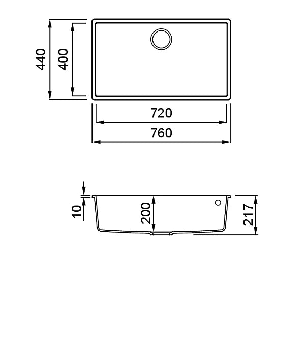 Lavello QUADRA 130 76x44 1 vasca AVENA 51 SOTTOTOP