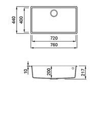 Lavello QUADRA 130 76x44 1 vasca AVENA 51 SOTTOTOP