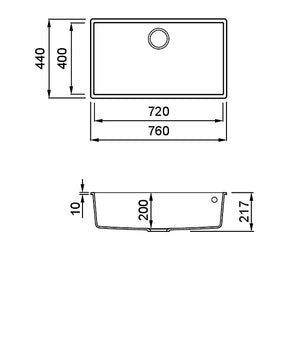 Lavello QUADRA 130 76x44 1 vasca AVENA 51 SOTTOTOP