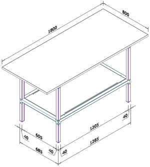 Banco per lavoro da magazzino con struttura di metallo zincato cm. 180x80x93h