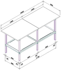 Banco da lavoro fisso o su ruote con struttura in metallo e piano in legno cm. 200x80x93h