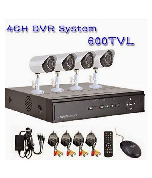 Dvr 4 Canali + 4 Telecamere Infrarossi Led Kit Videosorveglianza Da Cellulare         