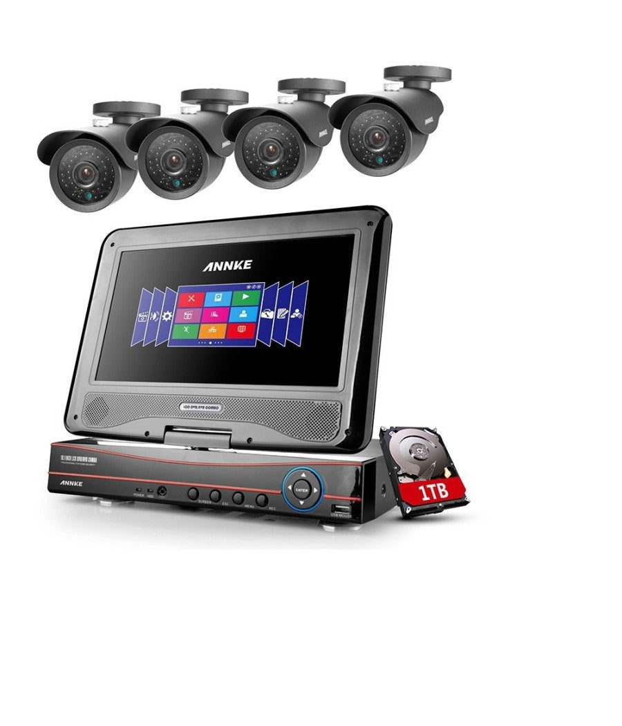 Dvr Nvr Combo Ahd Videosorveglianza 4 Ch Canali Schermo Lcd 10.1" H.264         