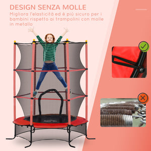 Trampolino Elastico per Bambini da 3 Anni Ø160 cm con Rete di Protezione Rosso e Nero