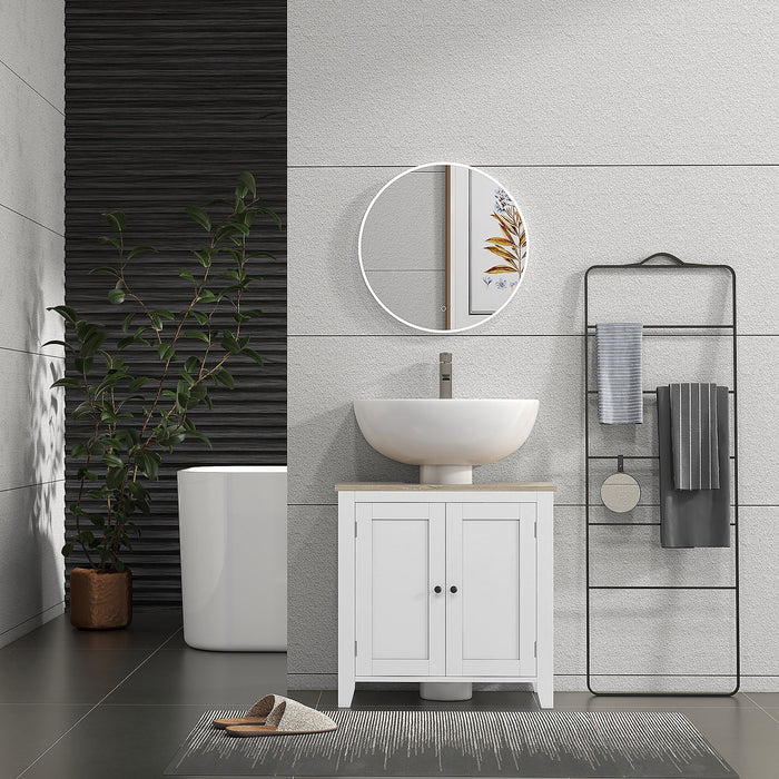 Mobile Sottolavabo Bagno a U con Ripiano Regolabile Interno 60x30x60 cm in MDF Bianco e Legno