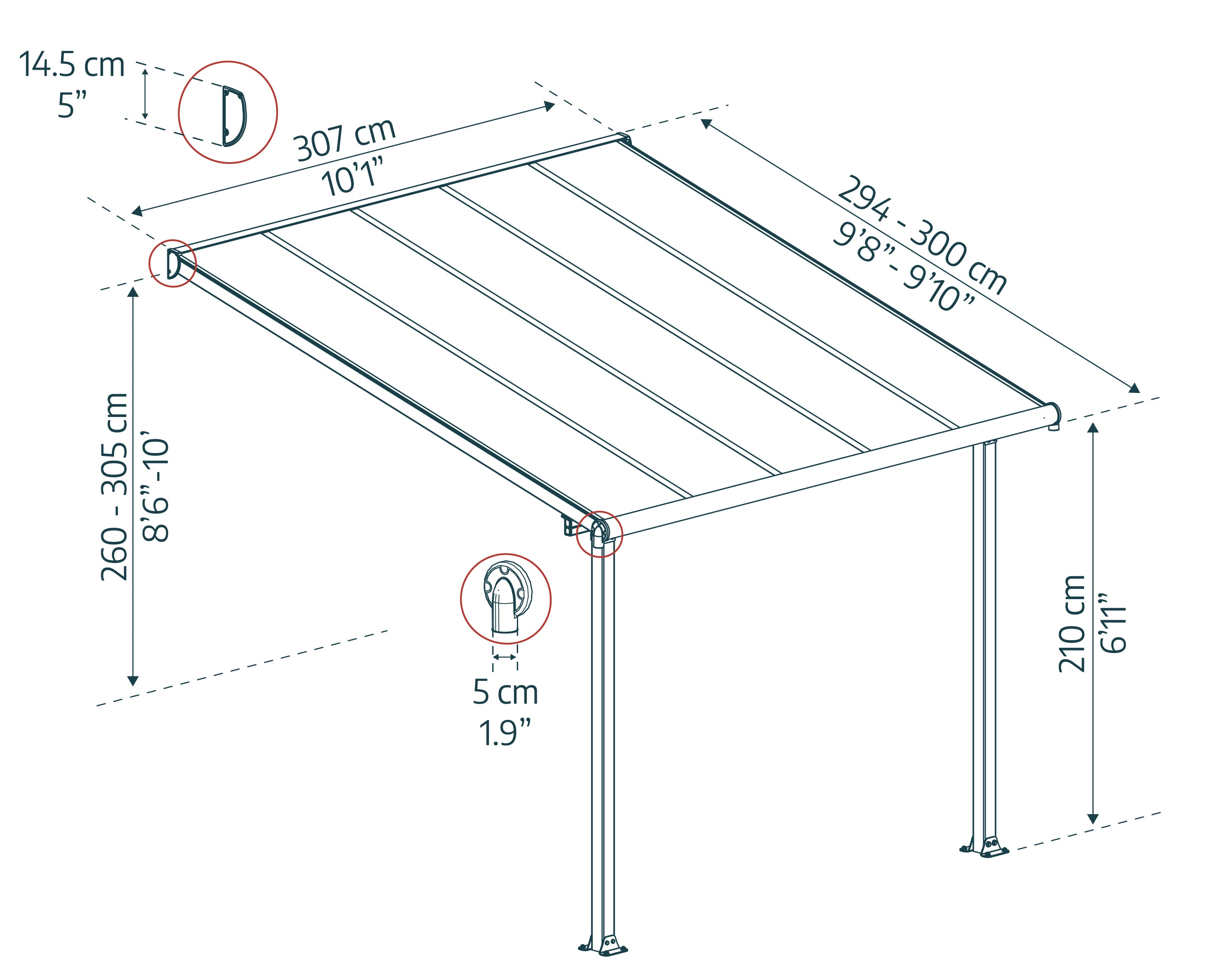 Pergola Addossata in Alluminio Olympia 3X3 m Bianco