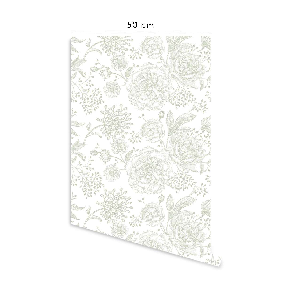 Carta da parati adesiva Fiori Country in vinile verde - 1 rotolo 50x300 cm - Decochic